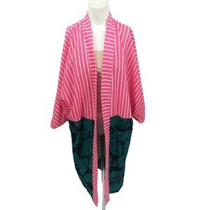 Studio 189 Short Sleeve Kimono Size M Pink Silk Cotton Open Front Striped Batik